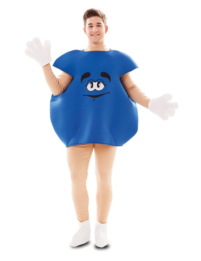 Vue d'ensemble homme et femme du déguisement de bonbon pour adulte bleu