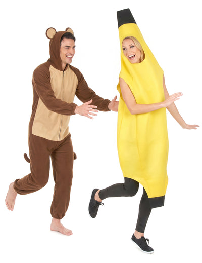 Párový kostým banán a opica pre dospelých