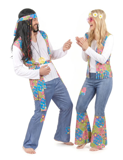 Farebný hippie pár kostým pre dospelých