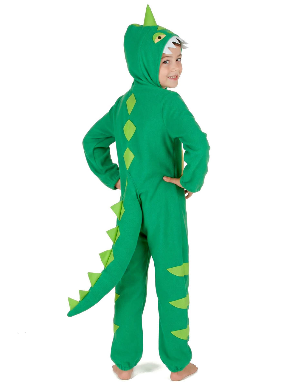 Pohľad zozadu na detský kostým dinosaura