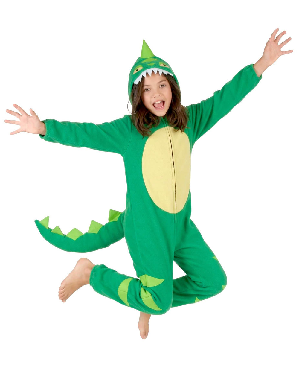 Prehľad pri skákaní v kostýme dinosaura pre dieťa
