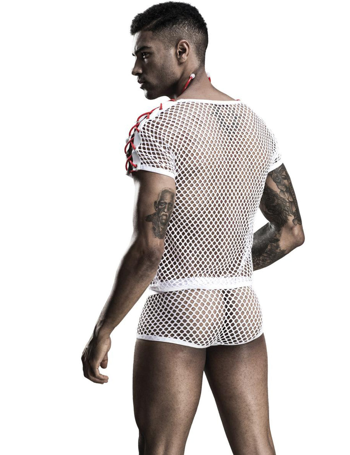 Vue de dos du déguisement de docteur sexy luxe pour homme