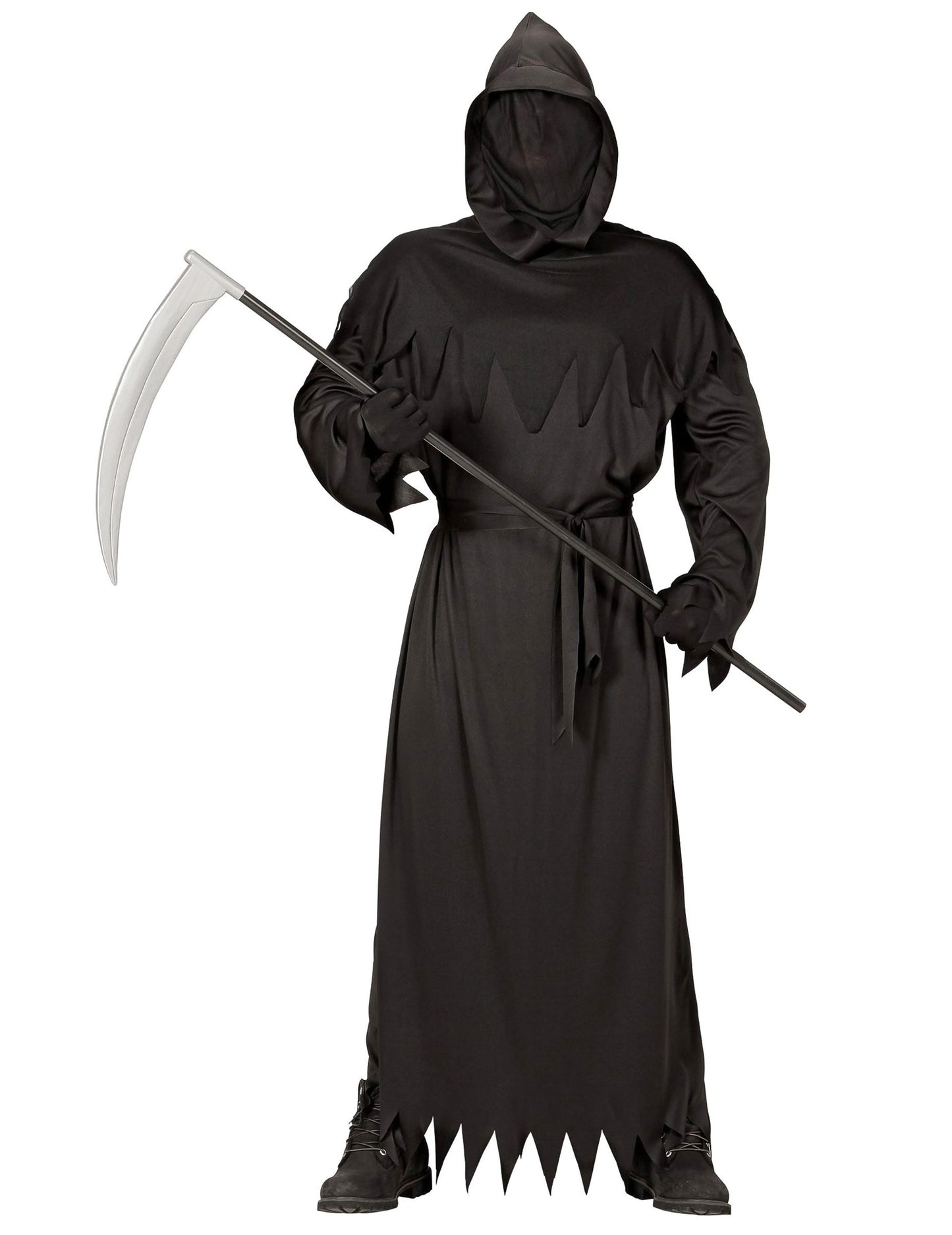 Déguisement de la mort pour homme noir avec capuche et faux
