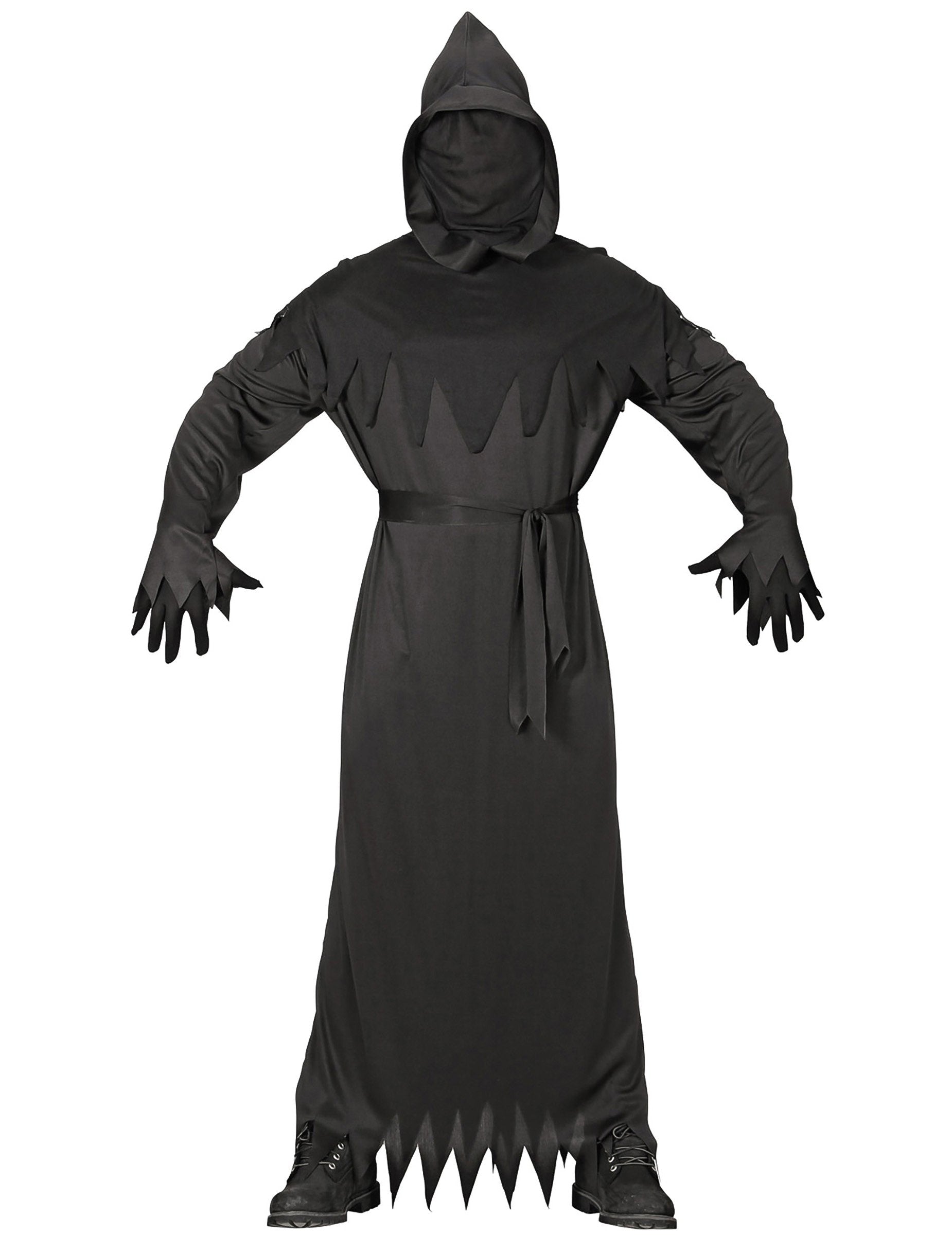 Vue de face de la tunique à capuche du déguisement de la mort pour homme