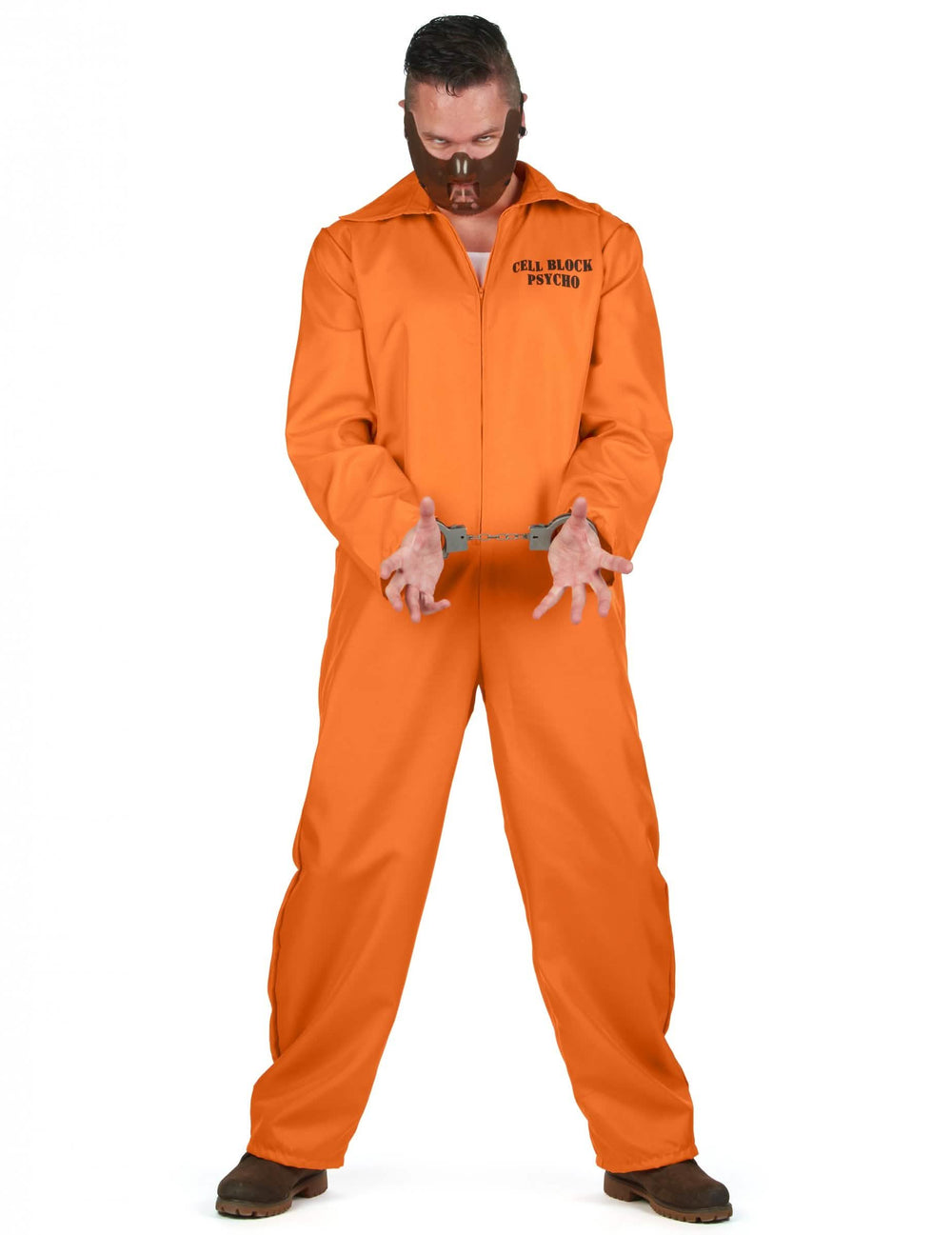 Kostým kanibalského väzňa pre muž oranžová s maskou a putá