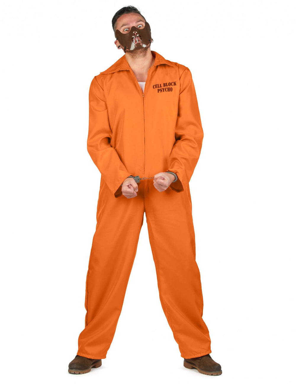 Kostým kanibalského väzňa pre muž oranžová s maskou a putá