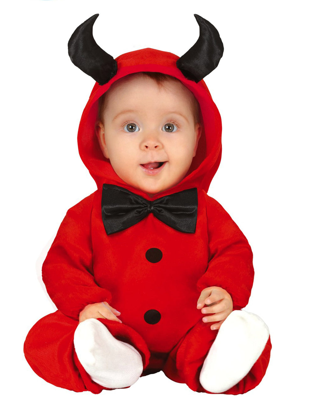 Déguisement démon avec nœud papillon pour bébé rouge et noir à cornes