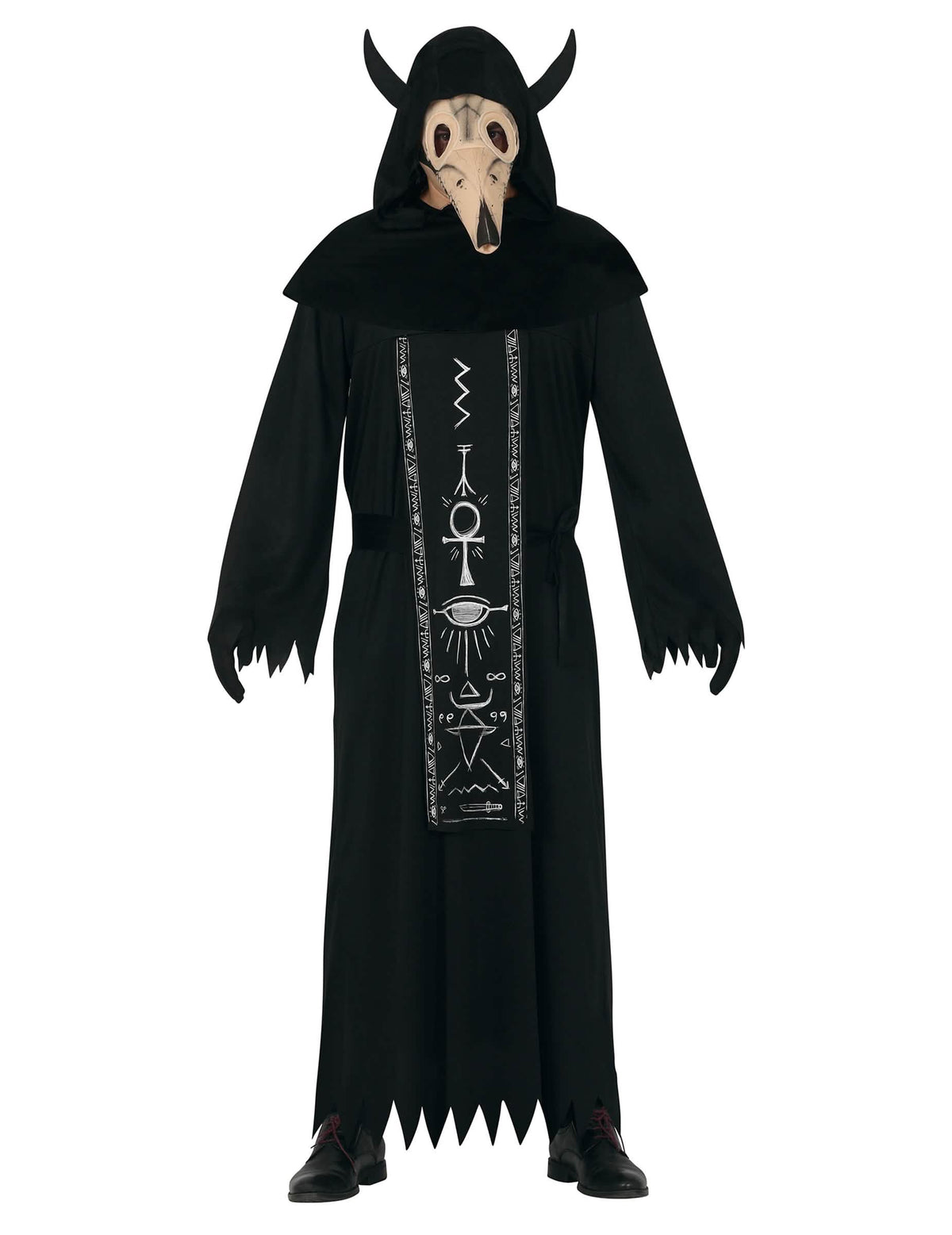Déguisement démon satanique pour adulte noir avec robe à symboles et masque de crâne