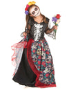 Déguisement Dia de los muertos fleuri pour fille noir à motifs de crânes et fleurs colorées