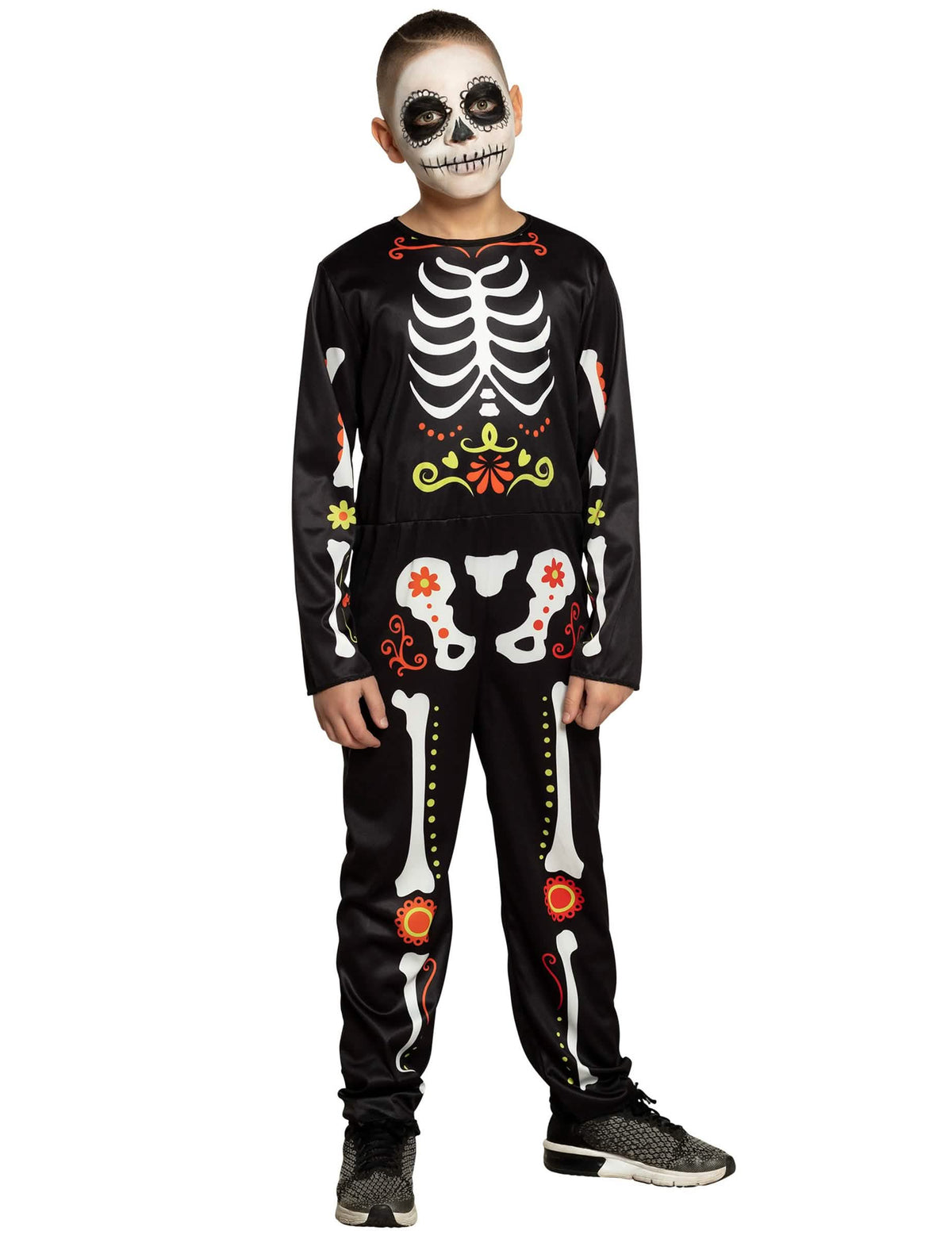 Kostým dia de los muertos pre chlapec čierna s farebnými motívmi kostry