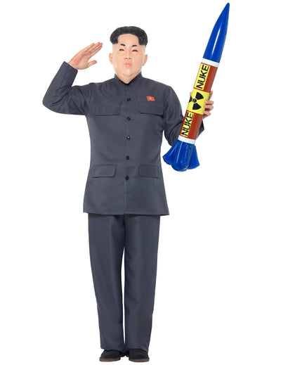Déguisement homme politique coréen pour adulte gris avec masque et missile gonflable