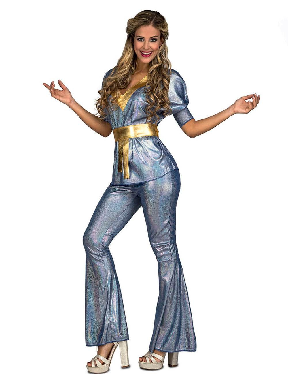 disco kostým pre ženu strieborná lesklý s opasok zlatou