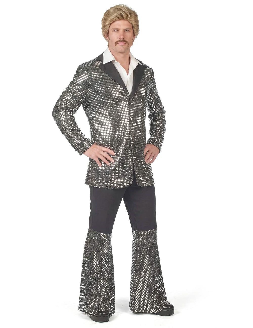 Déguisement disco pour homme argent à paillettes haut de gamme