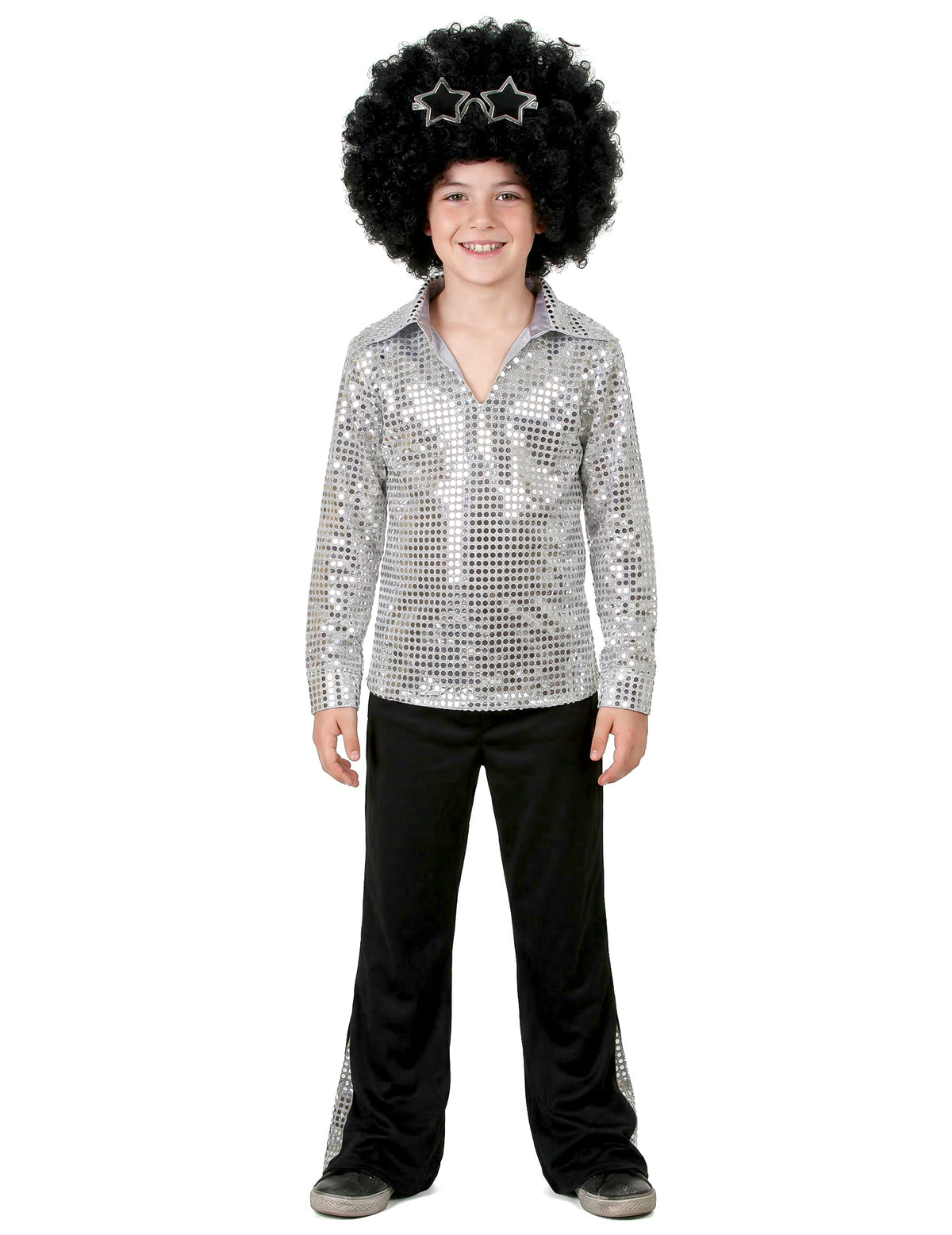 Vue d'ensemble du déguisement disco pour garçon argent à sequins
