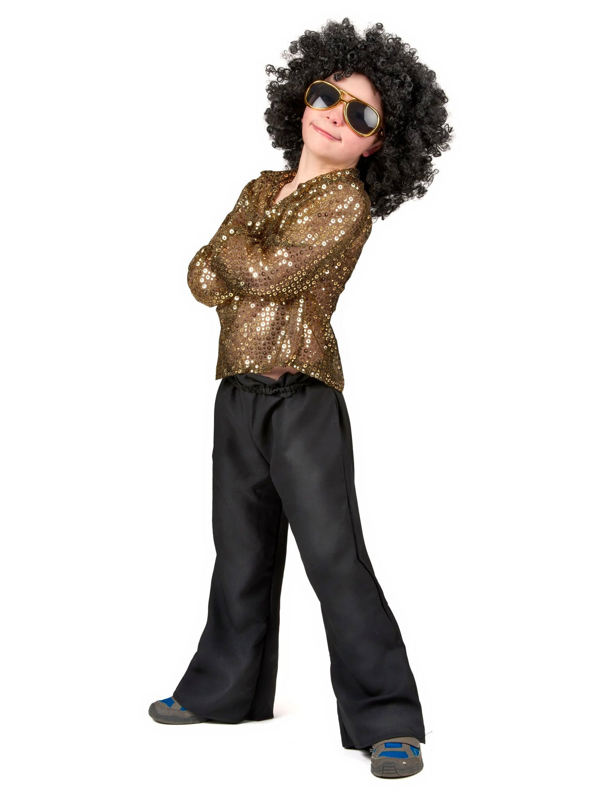 Vue de profil du déguisement disco pour garçon paillettes or