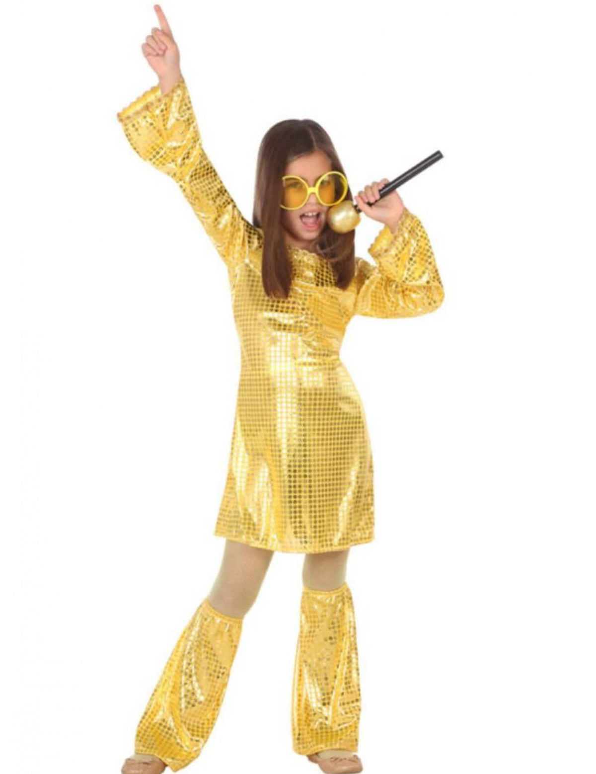 disco kostým pre dievča zlatý s trblietkami