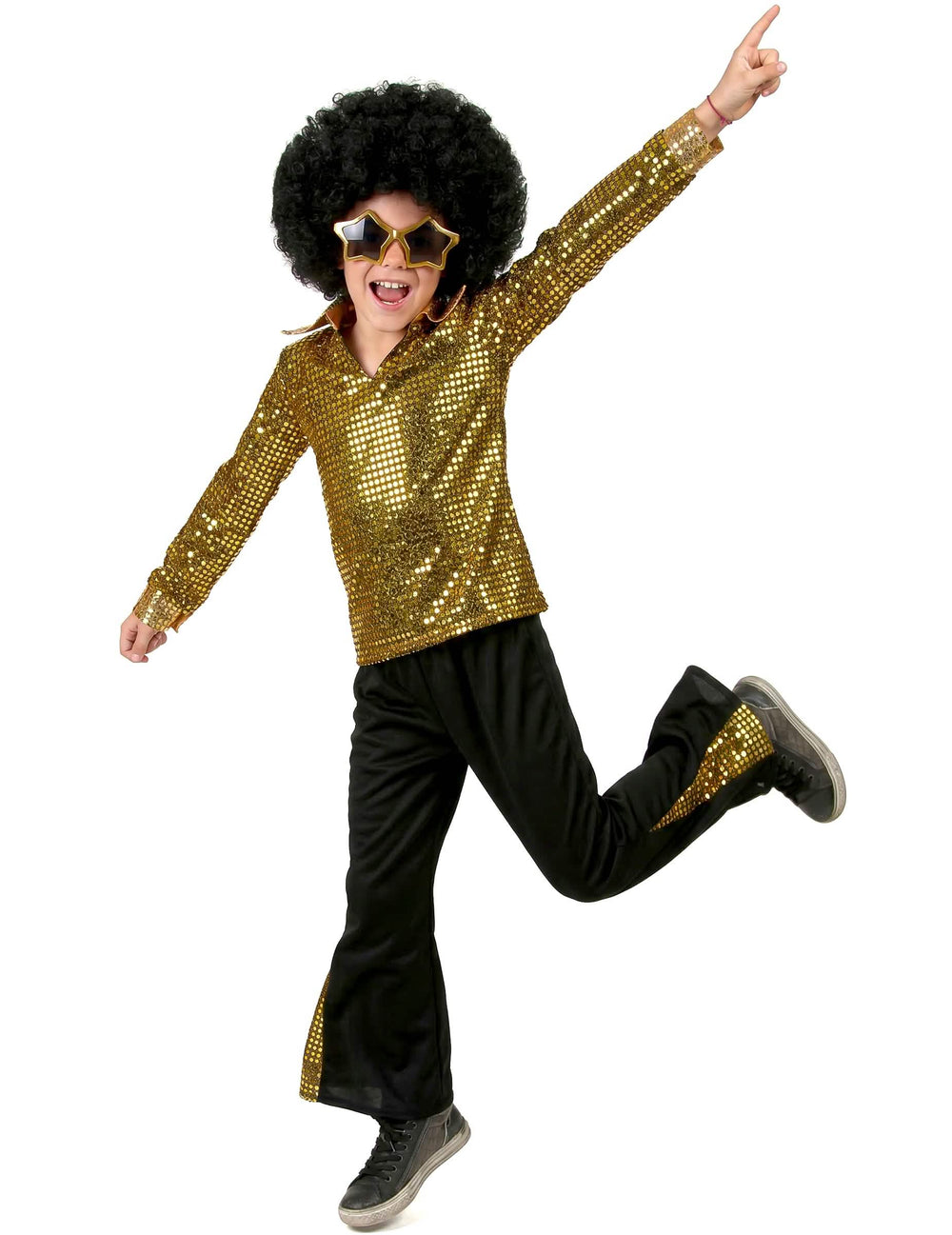 Pohľad spredu v pohybe na disco kostým pre chlapec