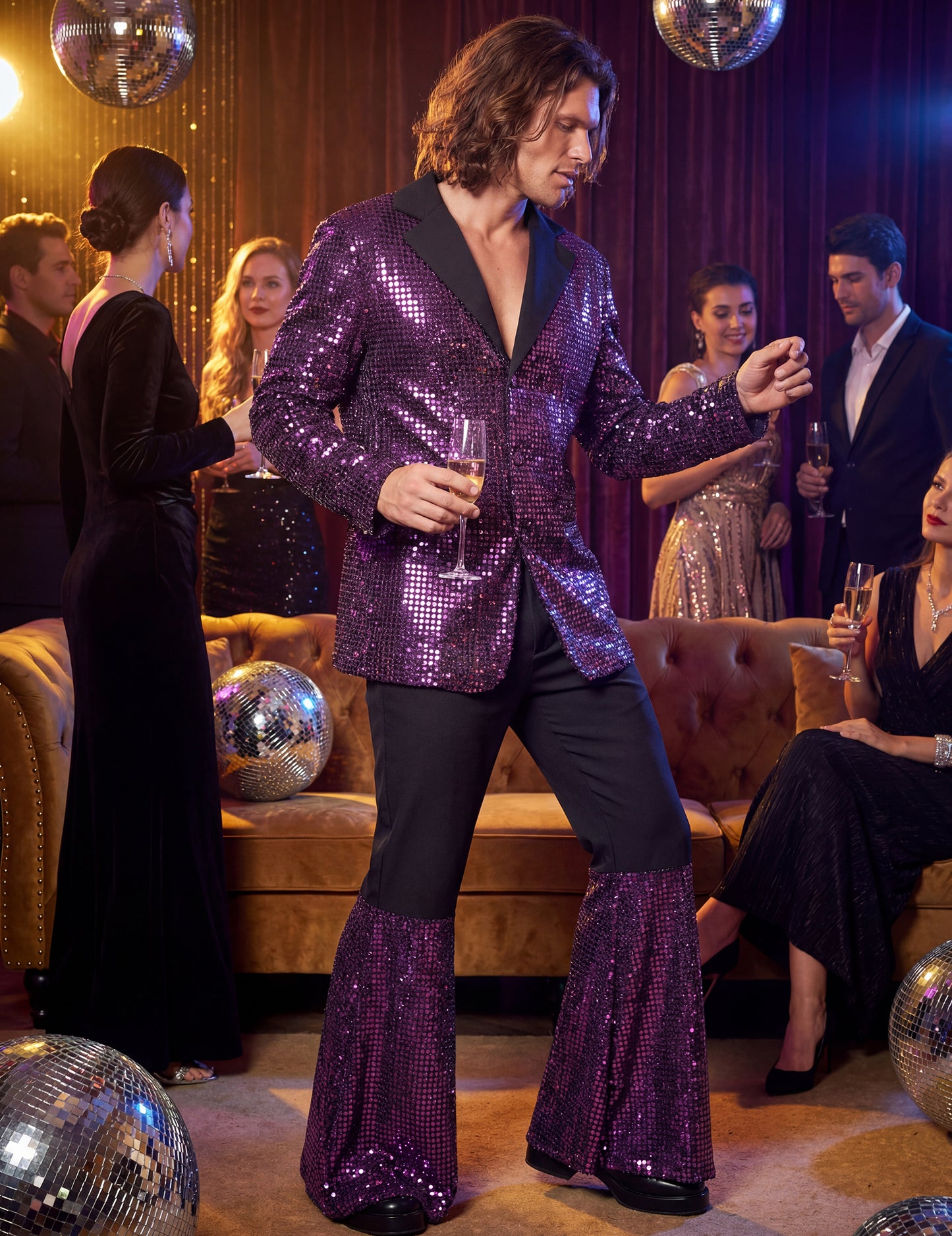 Luxusný fialový disko kostým pre mužov