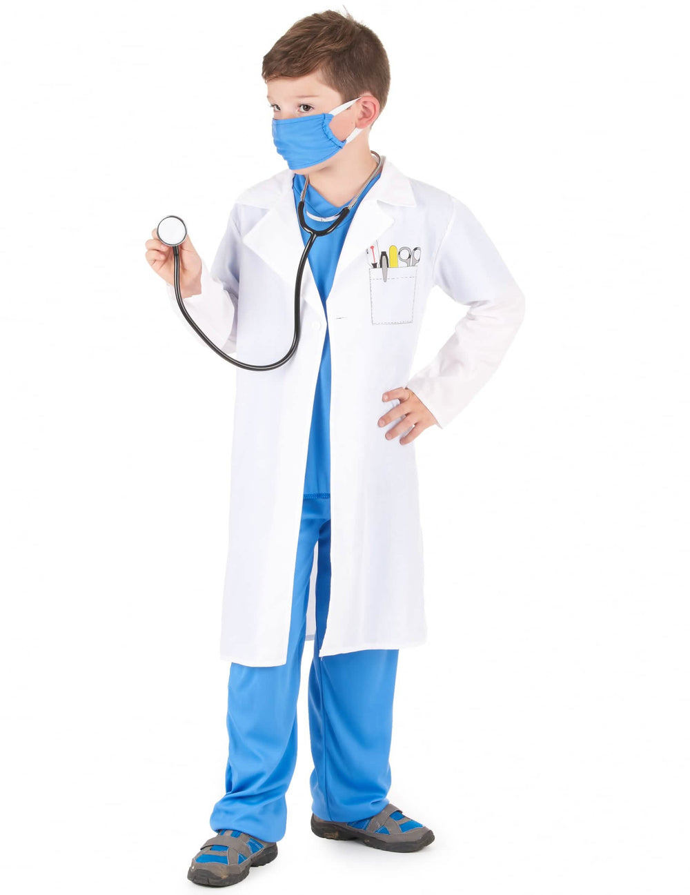 Pohľad z troch štvrtín na kostým doktora pre chlapec