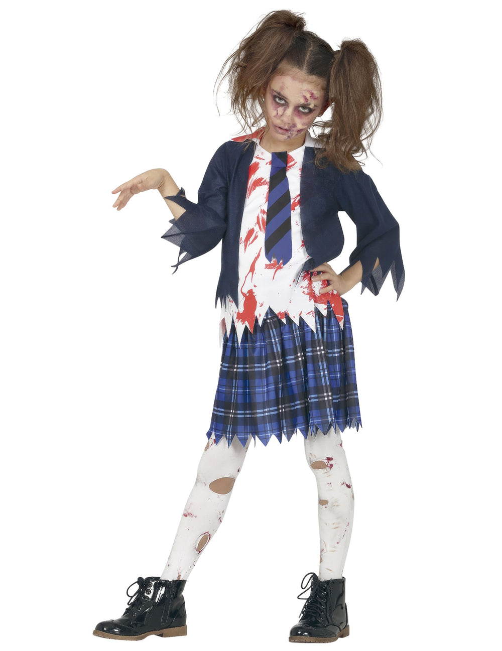 Déguisement d'écolière zombie pour fille bleu et ensanglanté