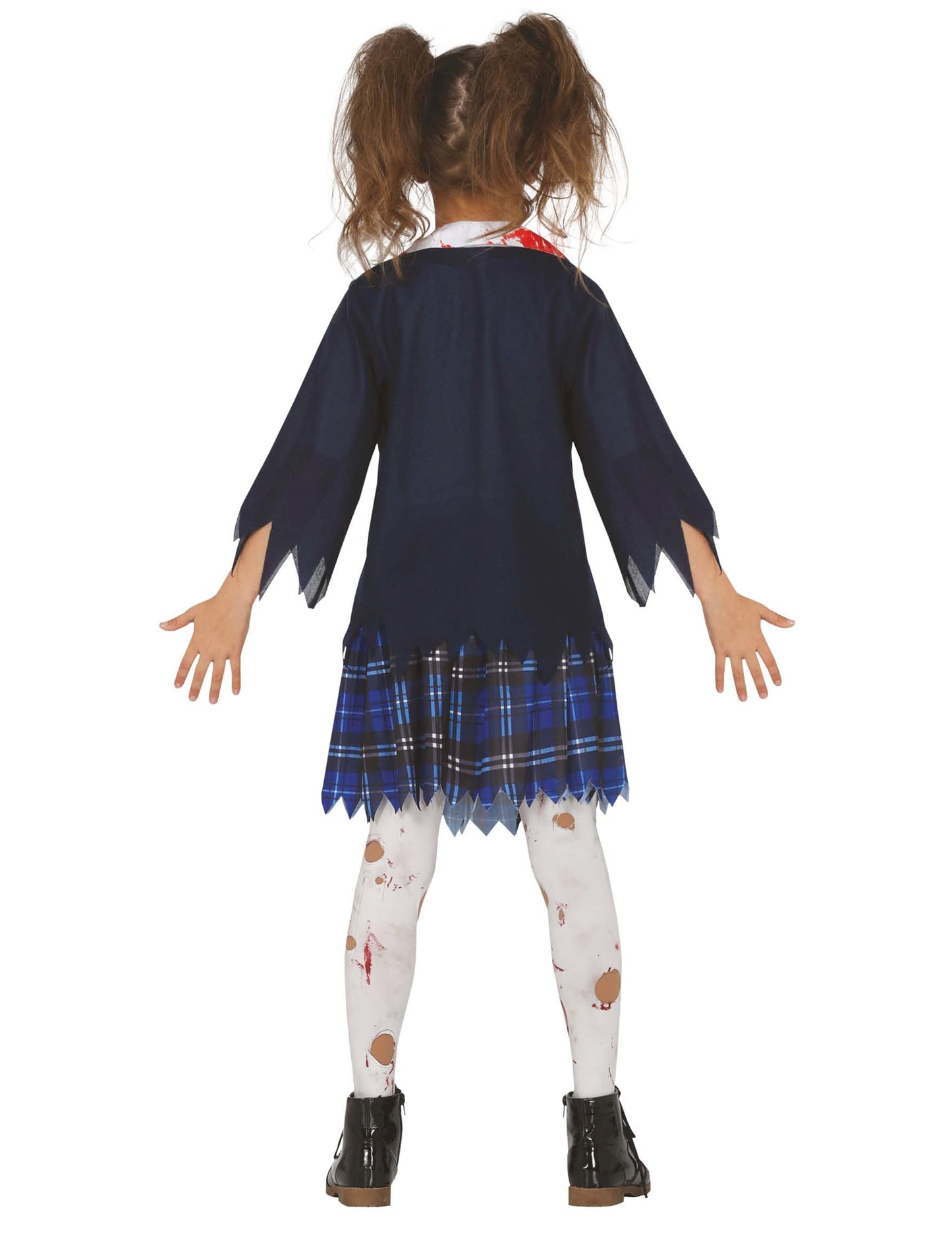 Vue de dos du déguisement d'écolière zombie pour fille