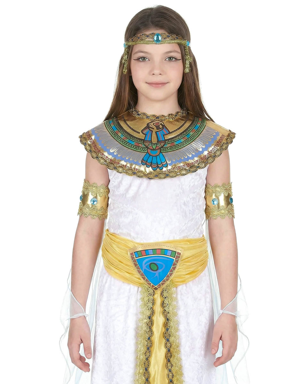 Detailný záber na golier a doplnky kostýmu egyptskej dievčiny
