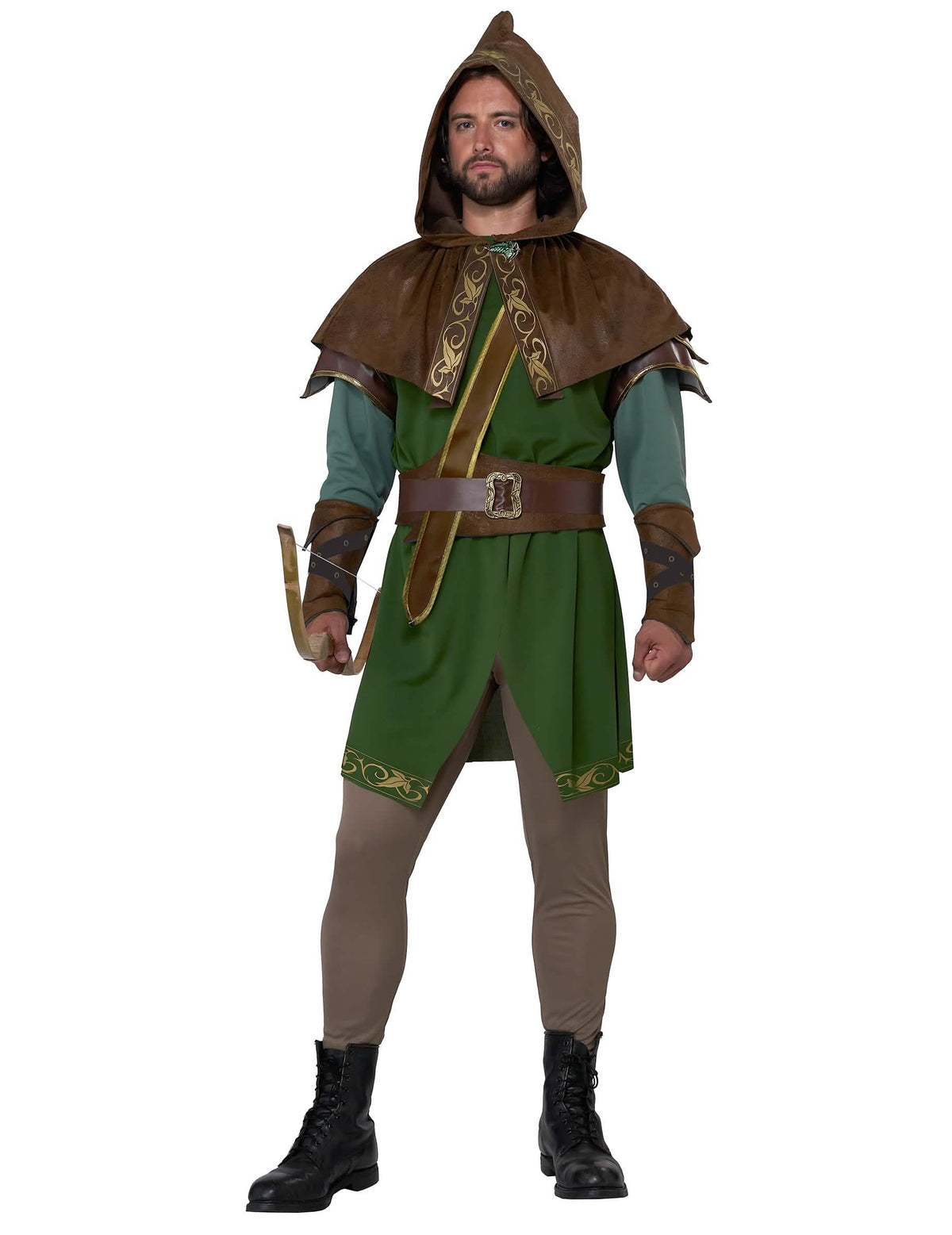 Kostým elfského lukostrelca pre dospelého zelená a hnedá s kapucňou