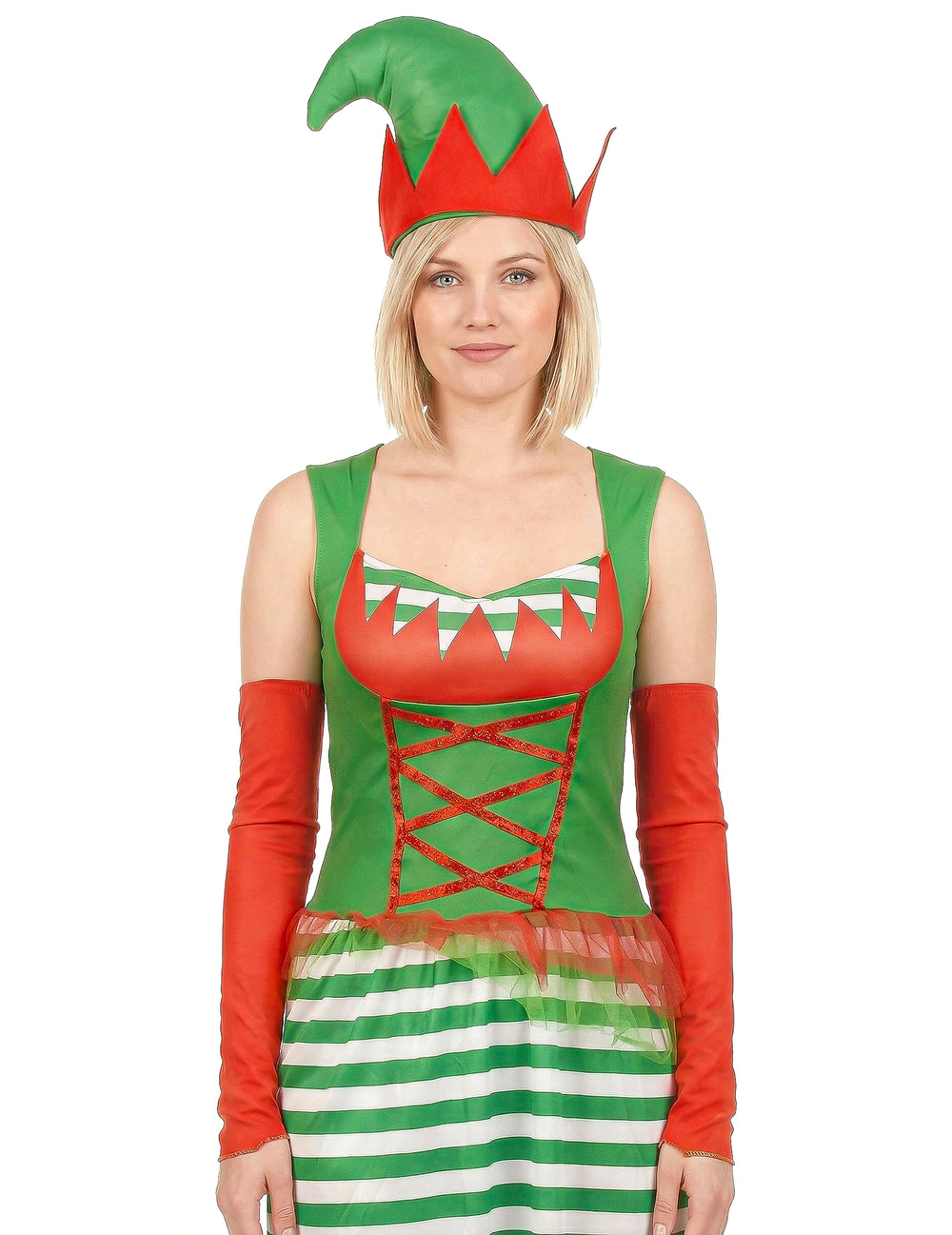 Détail du buste et des manchettes du déguisement elfe pour femme