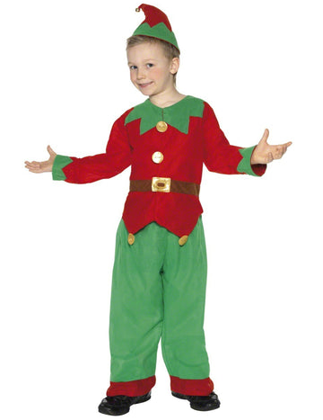 Déguisement d'elfe de Noël pour garçon rouge et vert avec bonnet
