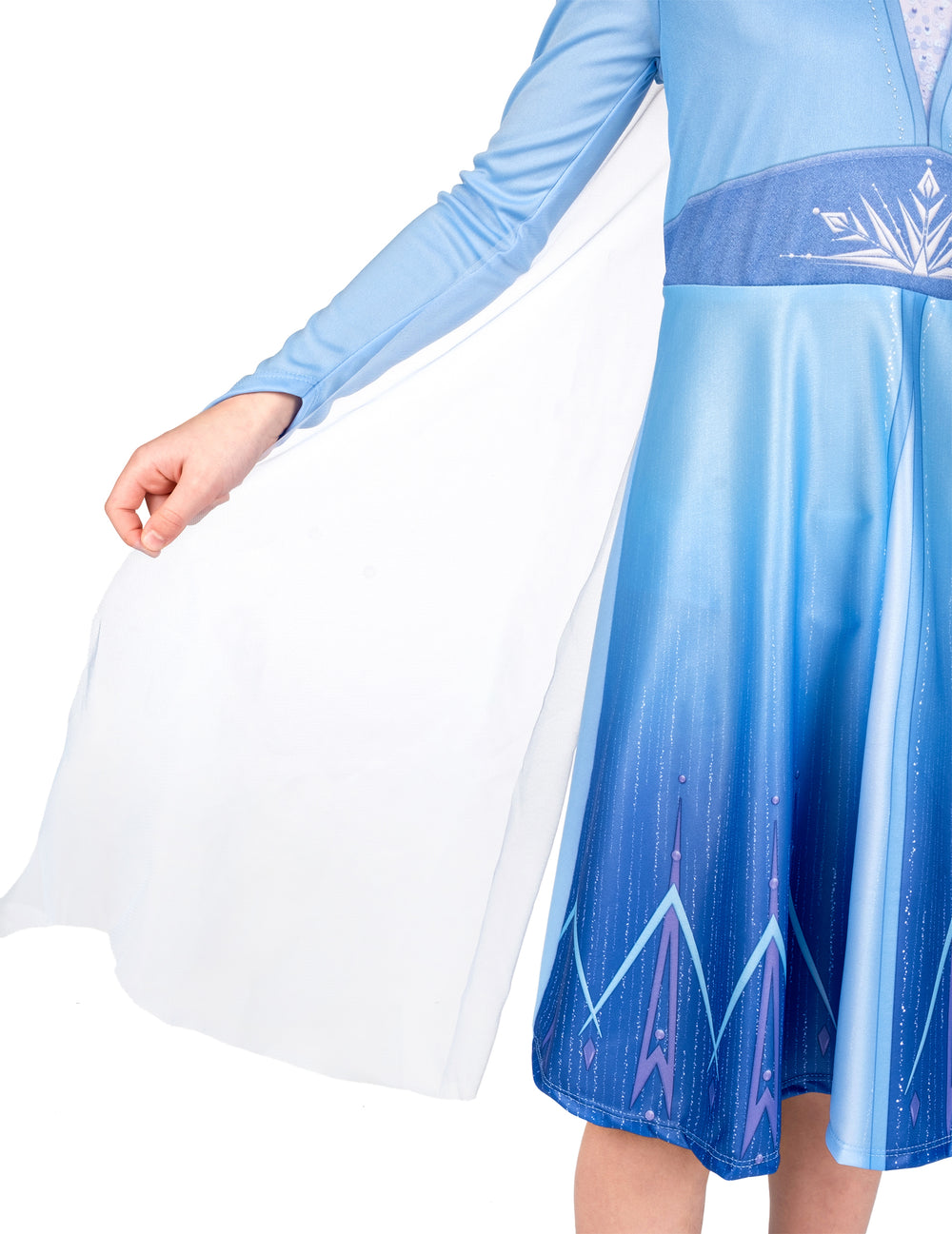 Détail de la cape en voile transparent du déguisement Elsa Reine des Neiges 2