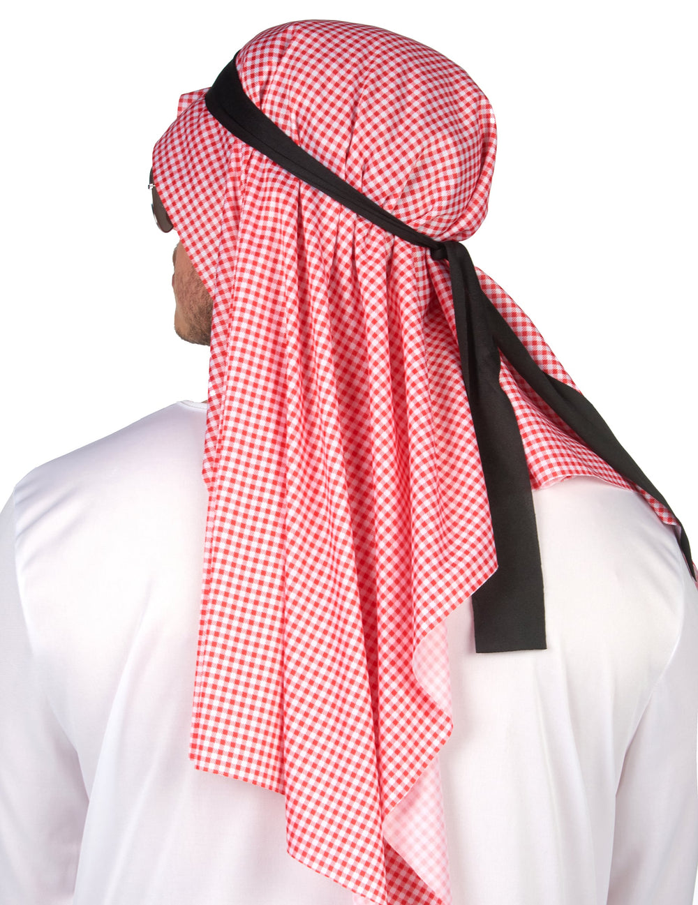 Vue de profil de la coiffe du déguisement d'émir arabe
