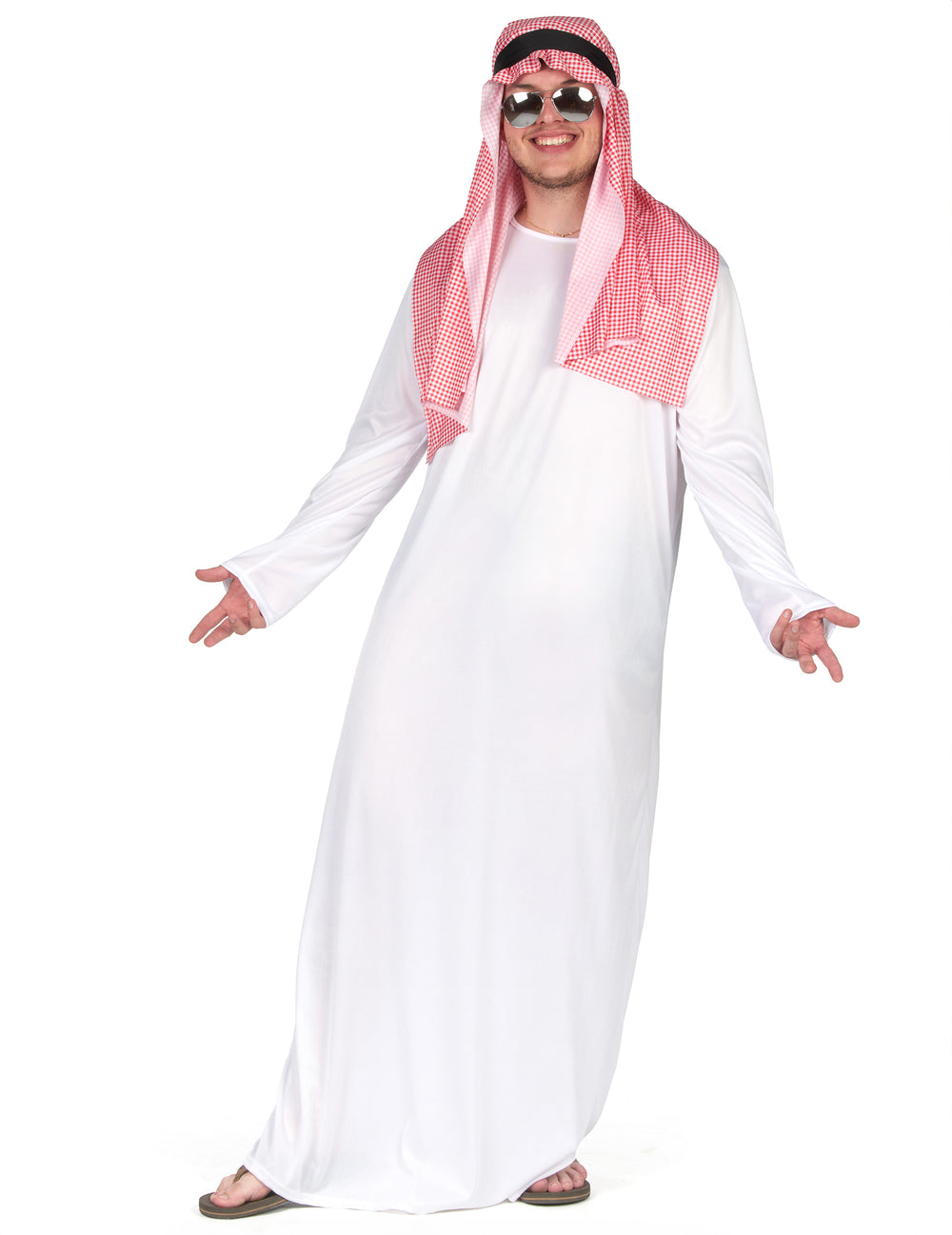 Vue de face avec lunettes de soleil du déguisement d'émir arabe pour homme