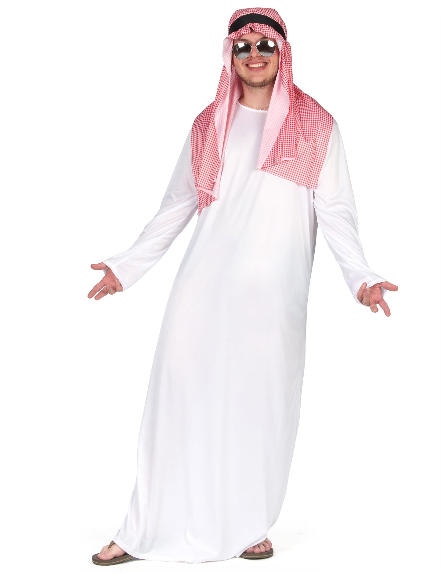 Vue de face avec lunettes de soleil du déguisement d'émir arabe pour homme