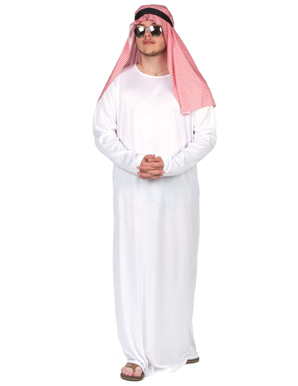 Déguisement d'émir arabe pour homme blanc avec coiffe rouge et blanche
