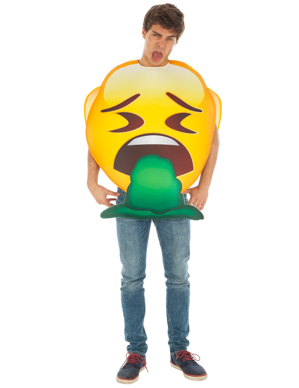Déguisement Emoji vomito pour adulte jaune avec vomi vert