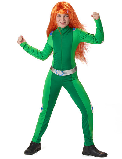 Déguisement Totally Spies Sam pour fille vert avec ceinture cœur argentée