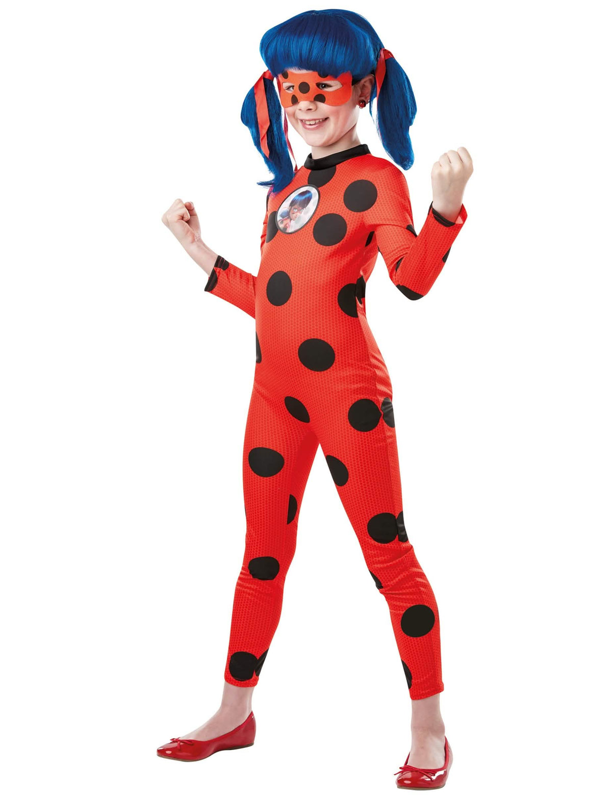 Kostým a maska Miraculous Ladybug pre dievča červená s čiernymi bodkami