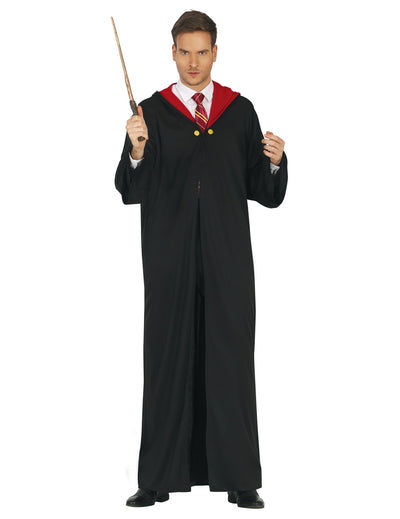 Déguisement d'étudiant sorcier pour homme noir et rouge avec baguette magique