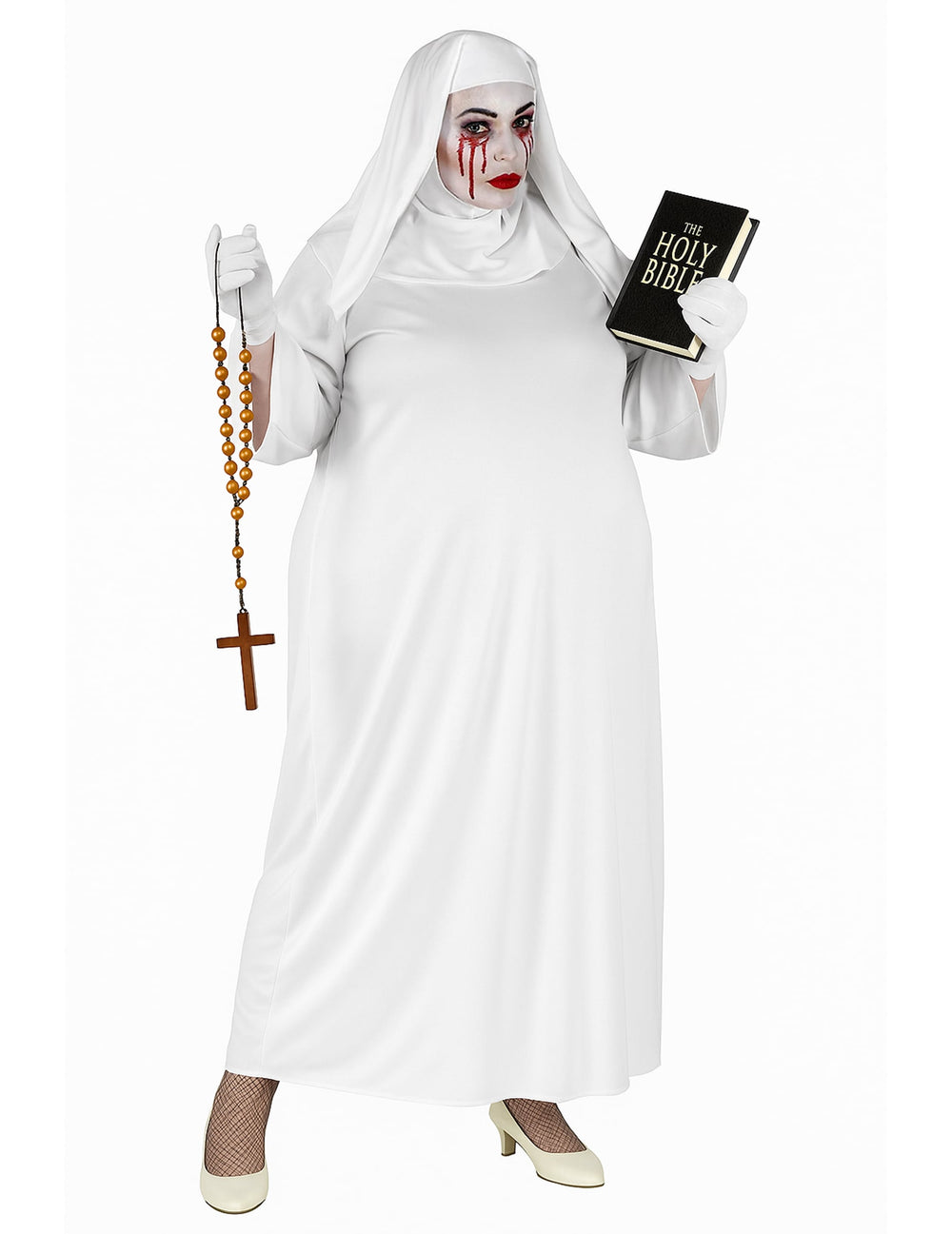 Déguisement fantôme de nonne pour femme blanc avec larmes de sang