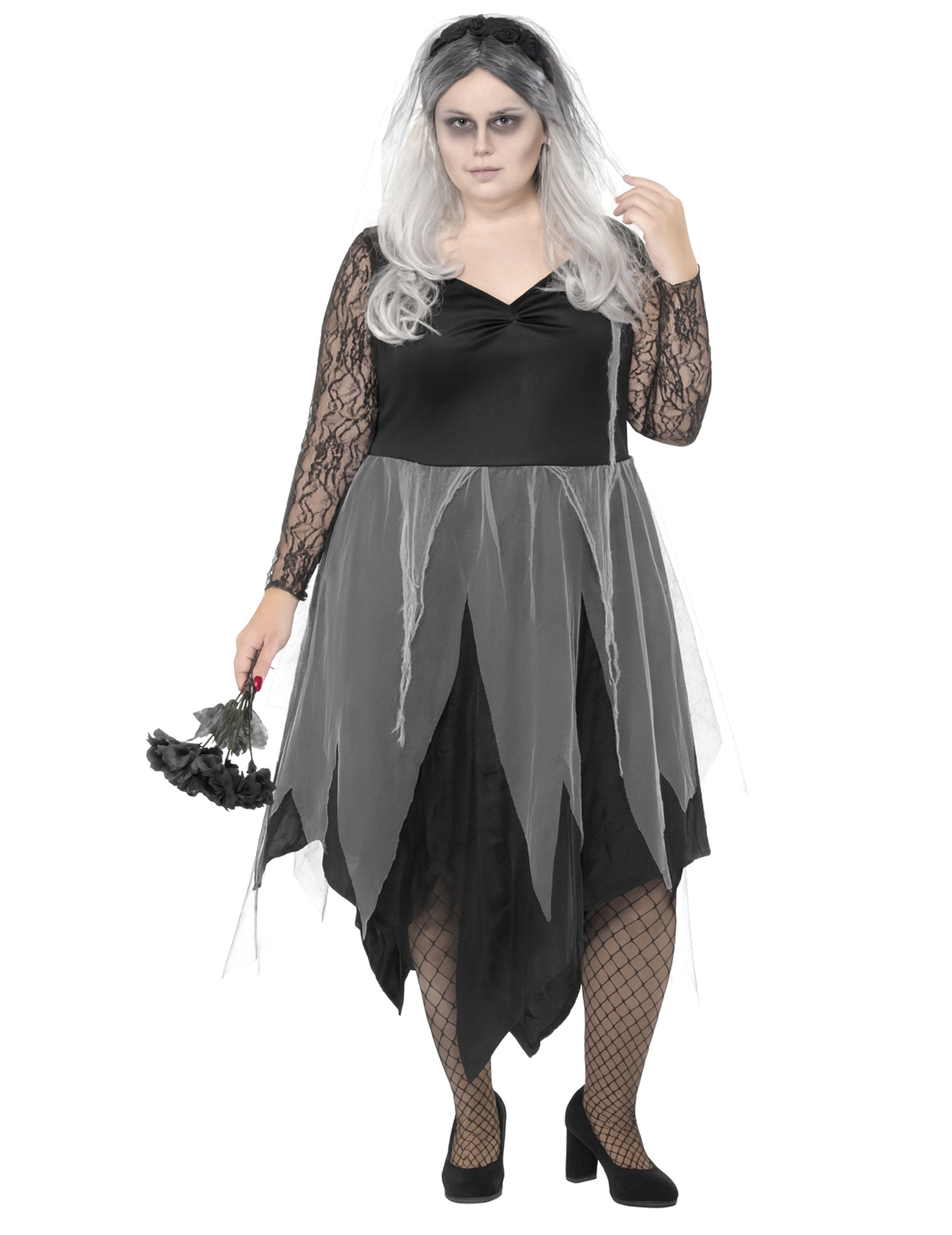 Celkový pohľad na kostým čiernej nevesty ducha pre ženy