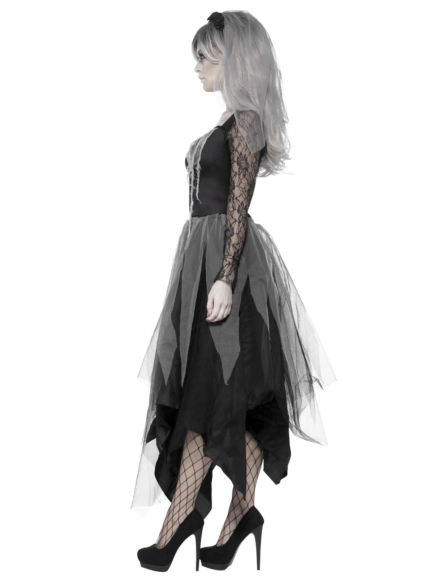 Pohľad z boku na kostým čiernej nevesty ducha pre ženy