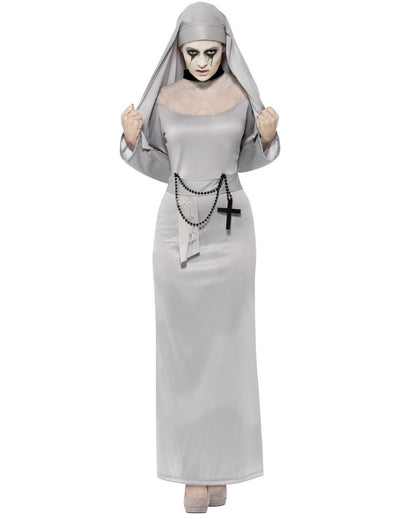 Déguisement de fantôme religieuse pour femme gris avec voile