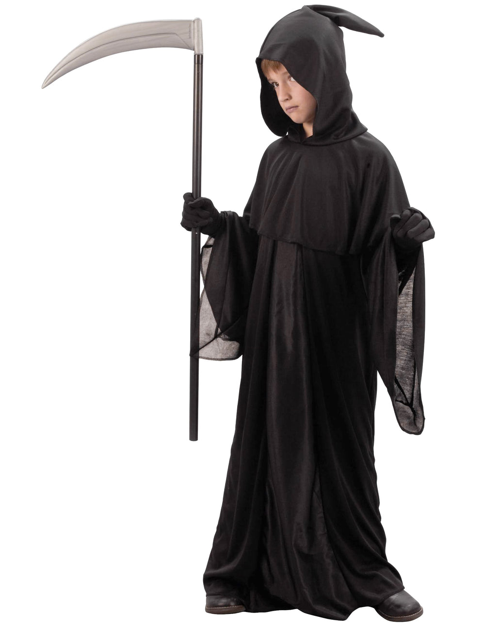 Déguisement de faucheur Halloween pour enfant noir avec faux