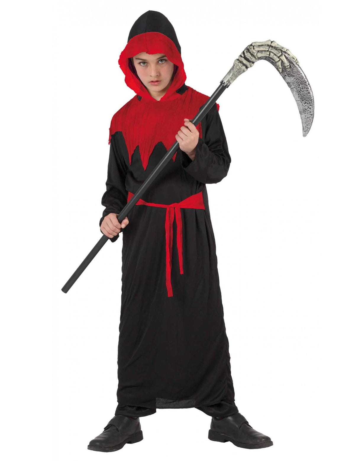 Kostým smrtky pre dieťa čierna a červená s kapucňou