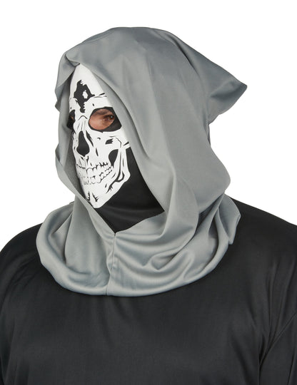 Vue de profil de la capuche et du masque du déguisement de faucheuse terrifiant