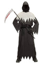 Déguisement faucheuse terrifiante pour enfant noir et blanc avec faux ensanglantée