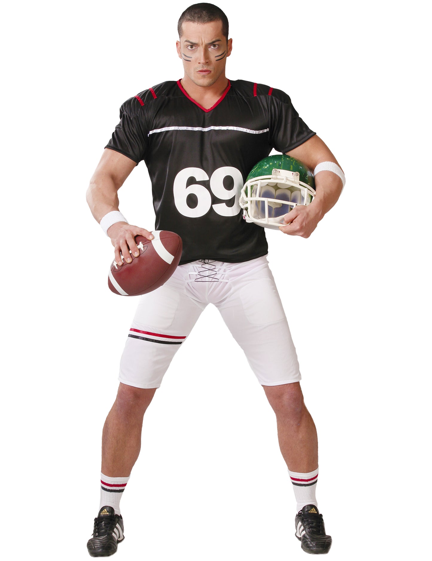 Kostým amerického futbalu čierny a biely muž