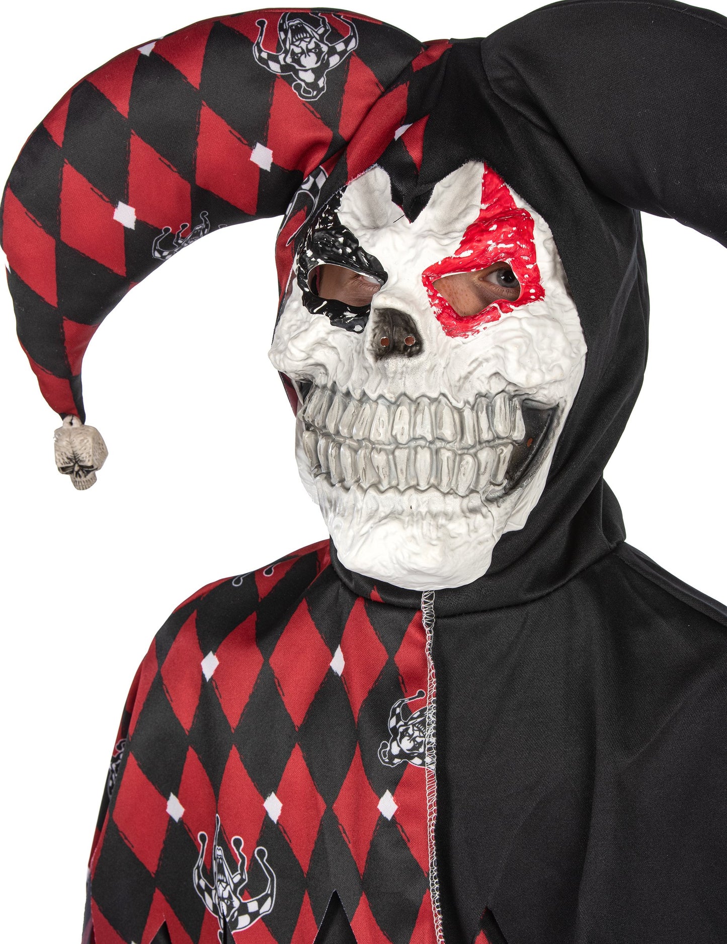 Déguisement fou du roi diabolique luxe pour enfant rouge et noir avec masque de squelette