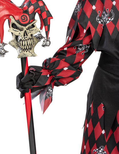 Détail du sceptre et de la manche du déguisement fou du roi diabolique luxe