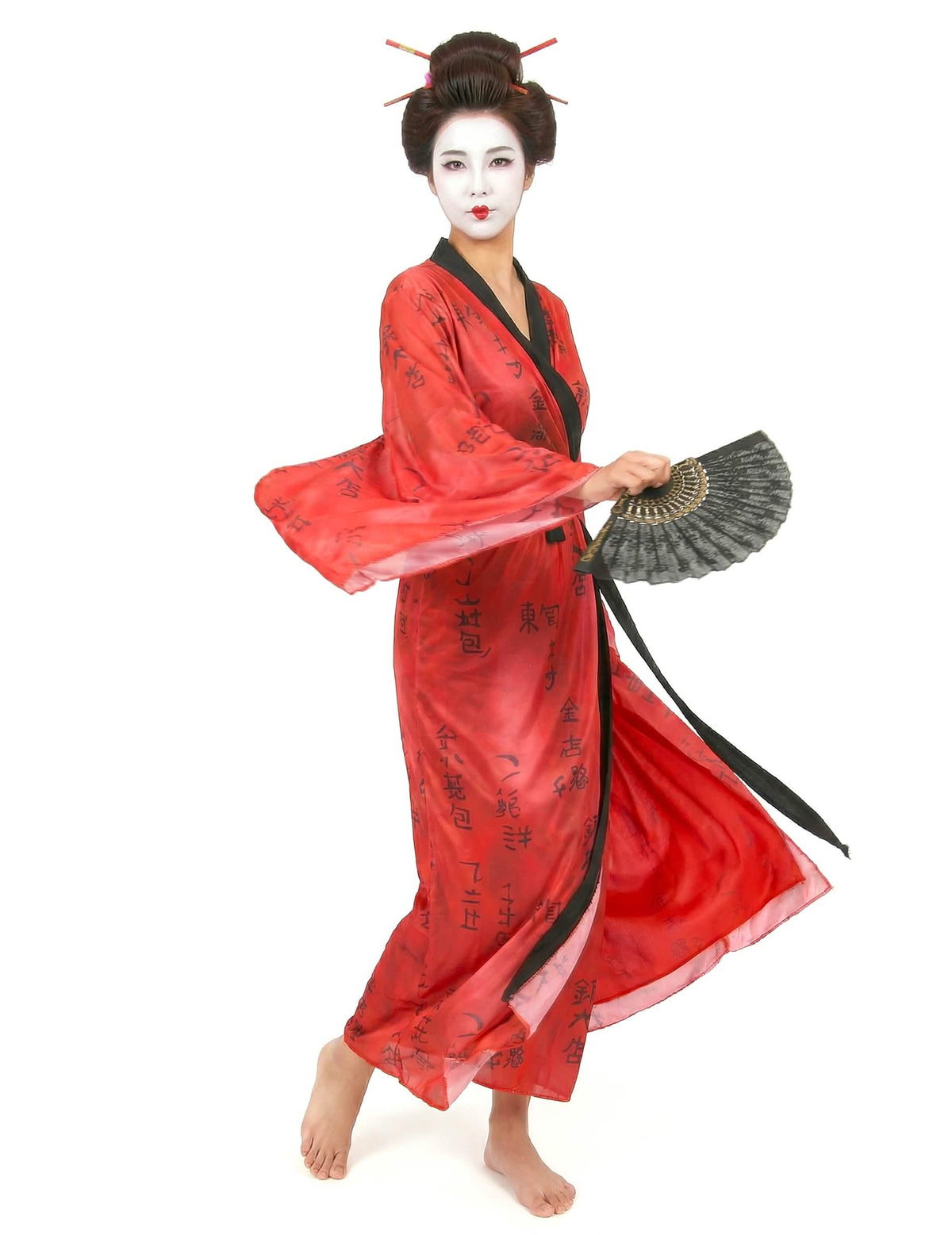 čierna a zlatá vejár k gejša kostýmu pre ženu kimono